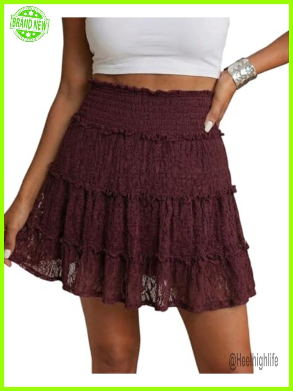 Lace Mini Skort High Waisted Flowy A-Line Skirt with Shorts
